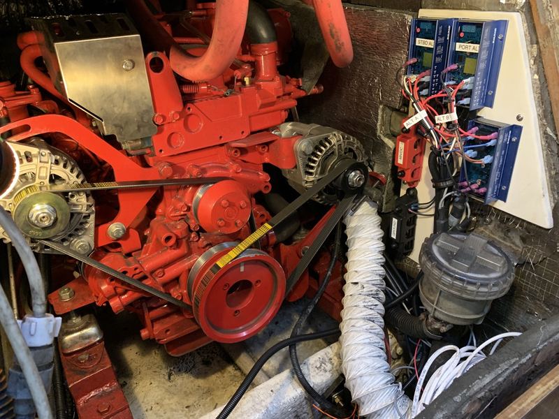 Our engine with two alternators, and the regulators on the bulkhead
