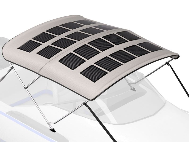 A BougeRV solar bimini top on a boat